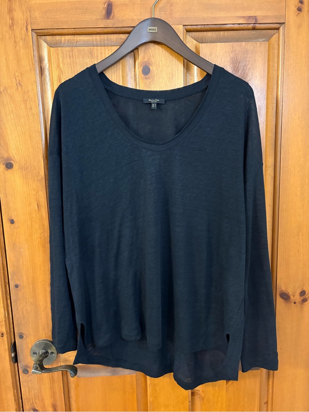 Massimo Dutti Black Scoop Neck Long-Sleeve Top